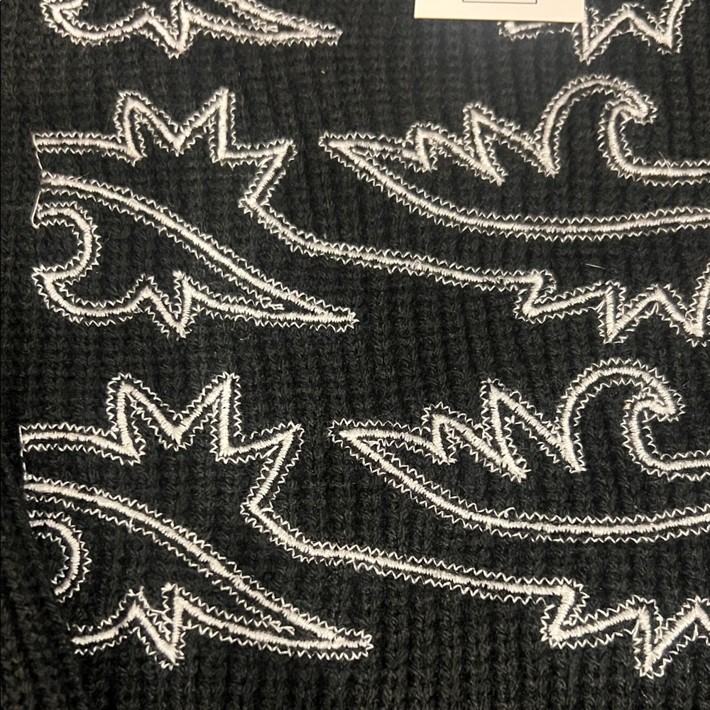 Two Fly Black Sweater Large Cropped with Silver Embroidery - Picture 2 of 7